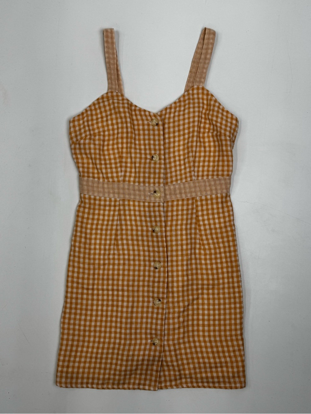 Sadie & Sage Orange and White Gingham Button-Front Sundress Cotton Size Small